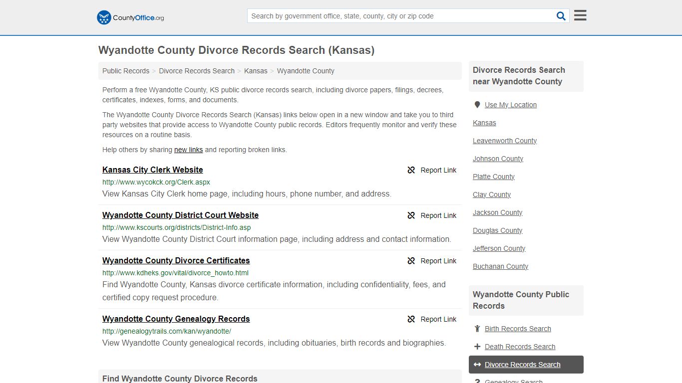 Wyandotte County Divorce Records Search (Kansas) - County Office