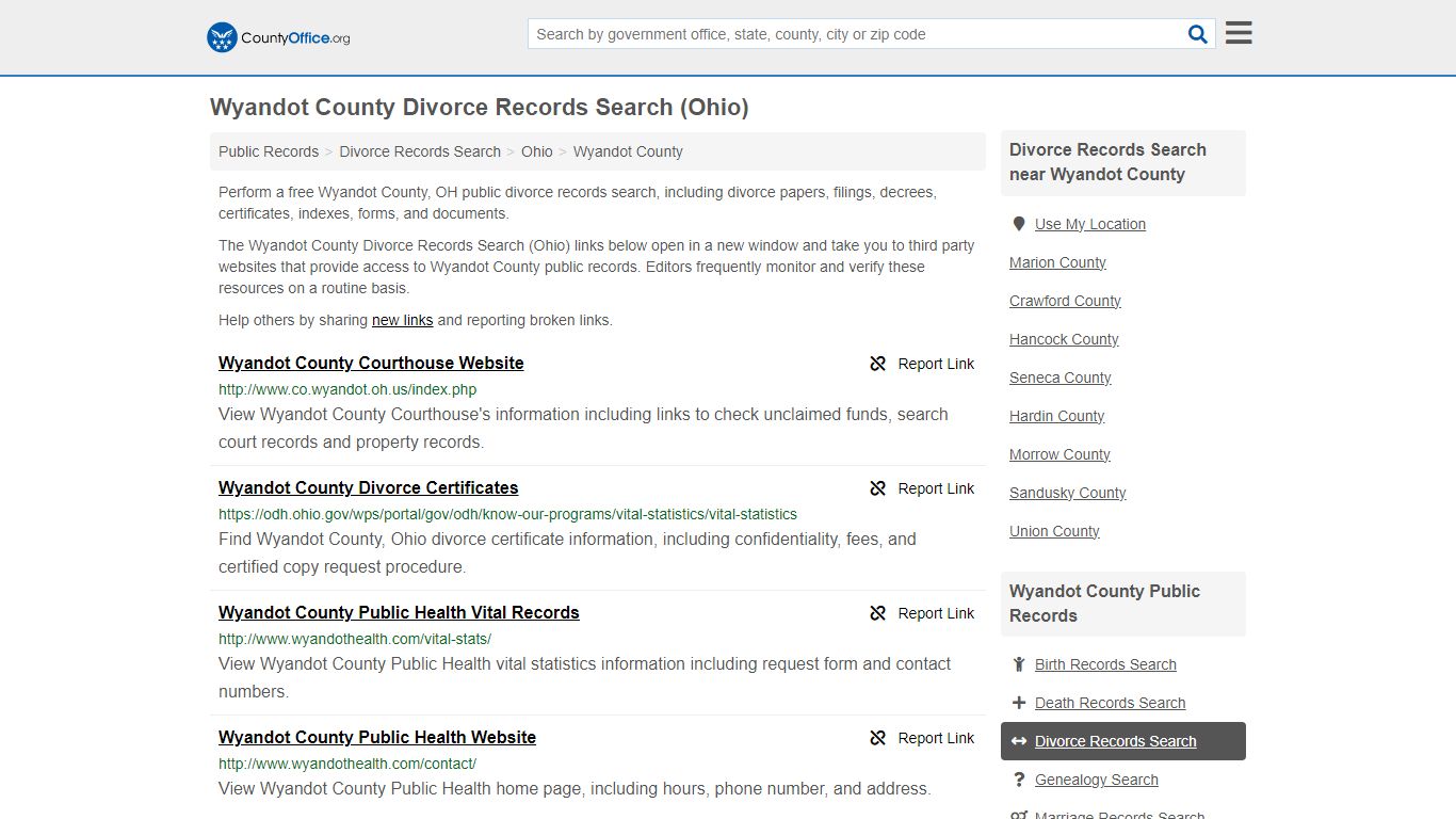 Wyandot County Divorce Records Search (Ohio) - County Office