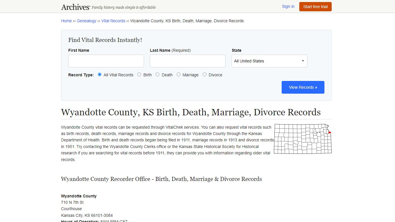 Wyandotte County, KS Birth, Death, Marriage, Divorce Records - Archives.com